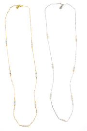 Boxcar Gemstone and Bar Chain Long Necklace