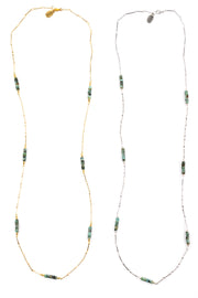 Boxcar Gemstone and Bar Chain Long Necklace