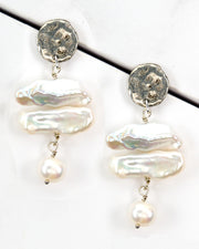 Hammered Post Top Freshwater Stick Pearl Earrings ER612