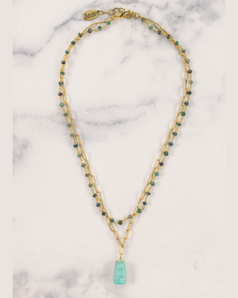 Anthropologie Gold-Tone Brooch Chain with Emerald and Pearl  display picture 1