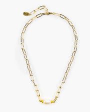 Julio Designs, Frisco, TX Gold, Pearl, Small paperclip chain necklace with stone accent, Bella Focal Bead Paperclip Chain Necklace