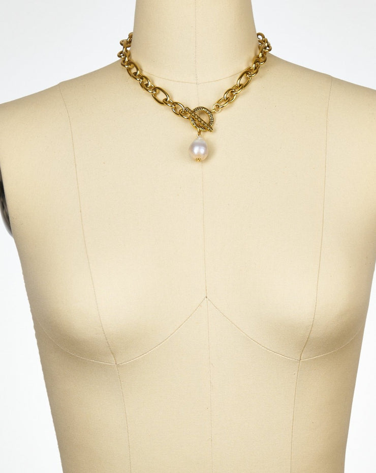 Boba Chain and Pearl Front Toggle Necklace