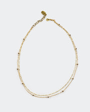 Cezanne double strand necklace contains one strand of enamel dot baby chain and one strand of delicate gold satellite chain. Julio Designs, Handmade, Frisco TX Layered look