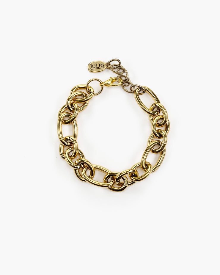 Chisholm is a chunky cable chain statement bracelet when worn alone.  It&