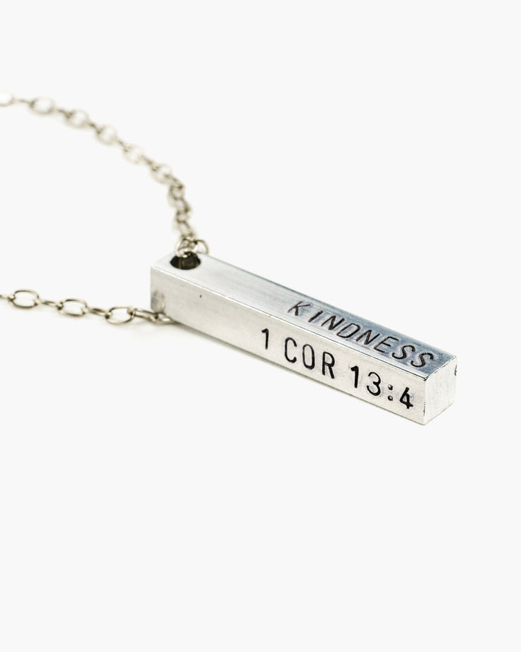Custom stamped column on cable chain. Create your own custom Devotion Necklace or choose from our favorites. Perfect for family names, significant dates or even geographic locations. Frisco TX, Julio Designs, Handmade