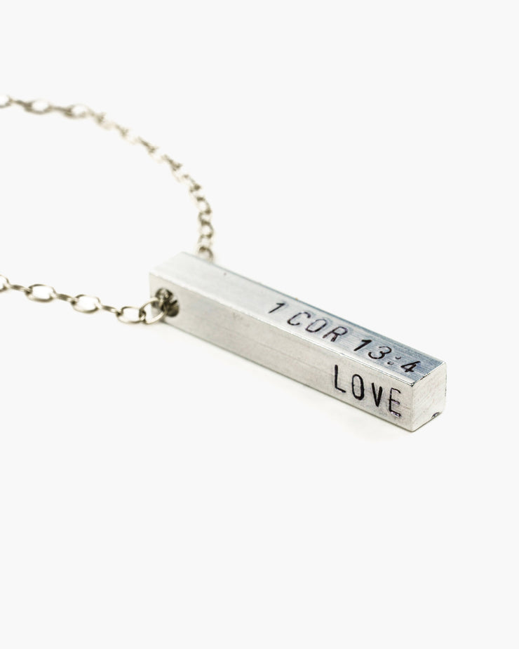 Custom stamped column on cable chain. Perfect for family names, significant dates or even geographic locations. Frisco TX, Julio Designs, Handmade Create your own custom Devotion Necklace or choose from our favorites.