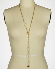 Donna Paperclip Chain and Freshwater Pearl Lariat Necklace