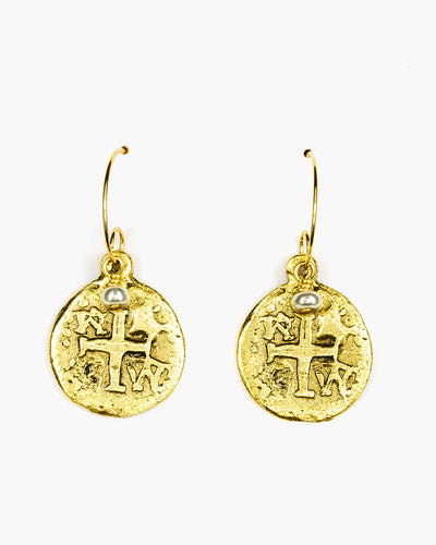 Our classic coin earring. Gold, Julio Designs, Frisco TX, Handmade