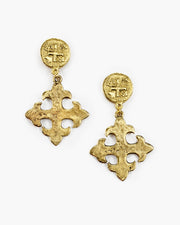 Frisco TX, Handmade, Julio Designs Large Maltese cross charm on coin cross post top. Gold