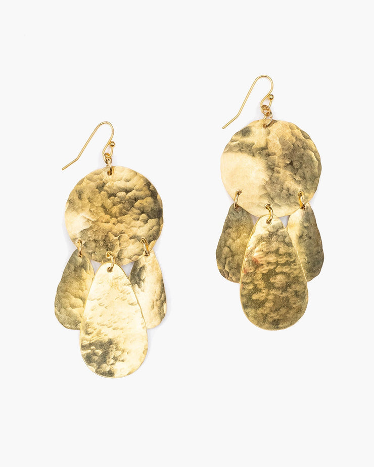 Hammered components flutter with movement on this lightweight statement earring. Handmade in Frisco Texas, Julio Designs Hammered Dangle Earring.