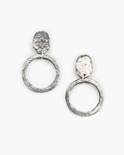 Oval post top earring with medium hammered circle dangle. (ER497) Handmade in Frisco Texas, Julio Designs Medium Hammered Circle Post Top Earring 