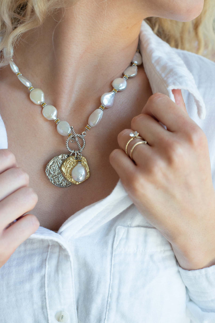 Caramello Freshwater Coin Pearl Necklace