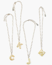 Lovell Initial Necklace, Dimensional brass initial pendant on paperclip chain.  Express yourself with the Lovell Necklace! Handmade in Frisco TX, Julio Designs 