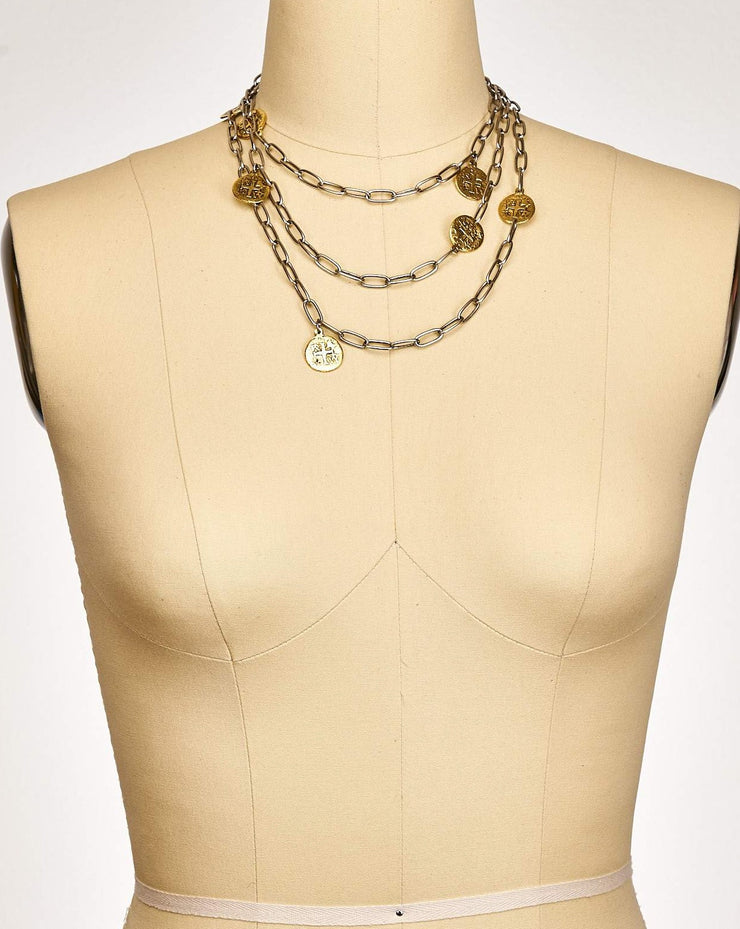 Marjoram Long Paper Clip Chain Coin Necklace