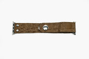 On the 42mm face the band adjusts from 7" to 7.75".  The Rover Watchband fits all series Apple watch, both sizes. Handmade in Frisco TX, Julio Designs Italian leather watchband for your Apple Watch.  Brackets are 38mm but also fit 42mm size.  Adjusts with 3 snaps.  On the 38mm face, the band adjusts from 6.75" to 7.5".  