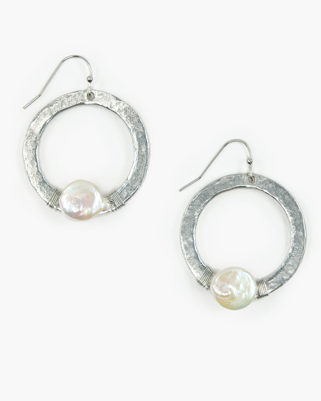 Wire Wrapped Freshwater Pearl Medium Hoop Earring (ER144